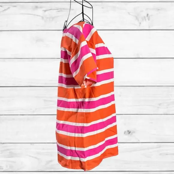 3. NEW W/Tag J-Crew Factory 100% SILK Striped Top PInk/White/Orange - Picture 3 of 6